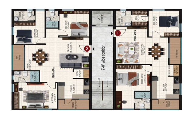 BrickX Prakasam One apartment floor plan featuring spacious residential layouts.